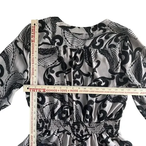 Alfani Petite Blouse 10P Black Beige Print Peplum Waist 3/4 Sleeve - Picture 2 of 5